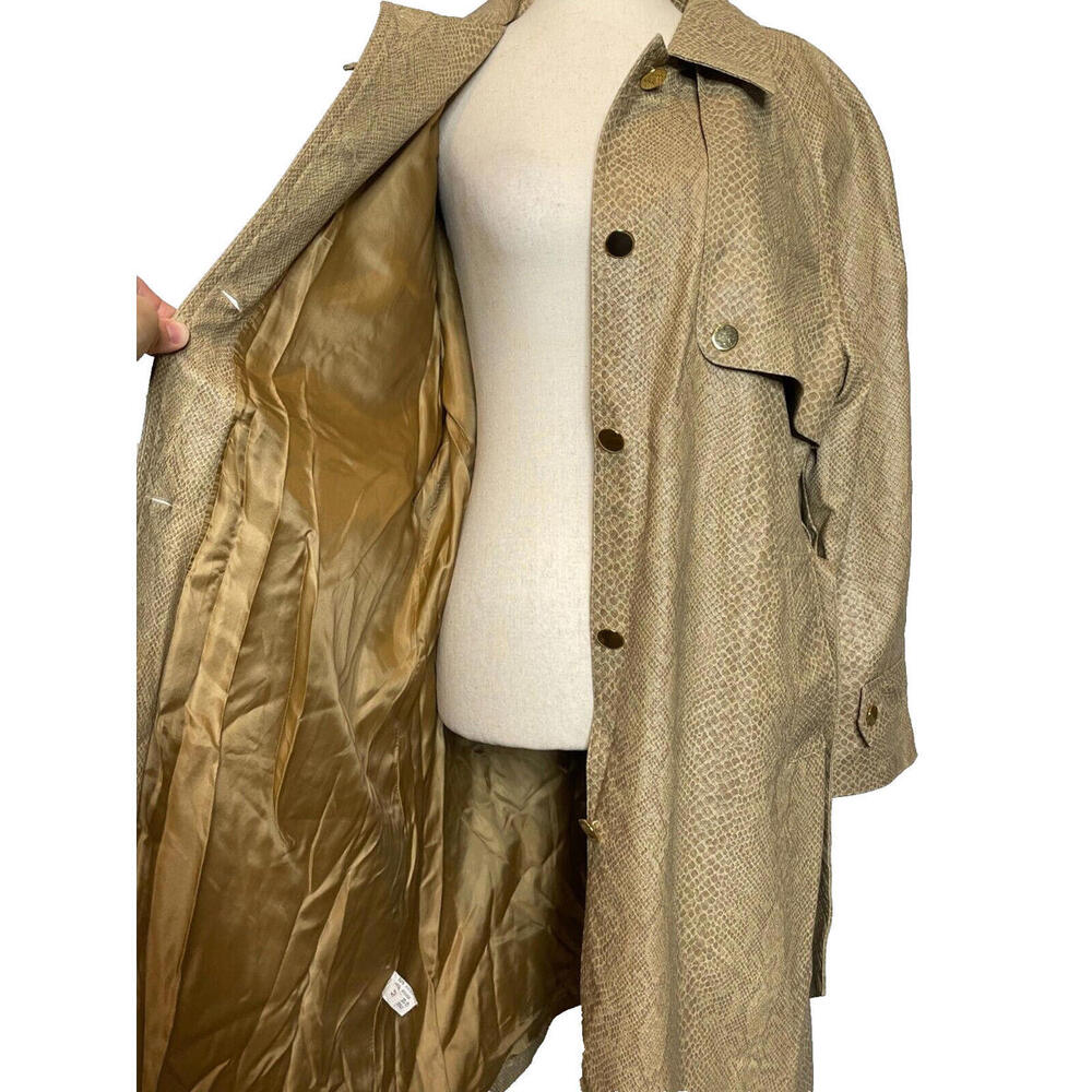 Vtg Pap Milano Italy Snake Print Faux Leather Belted Trench Coat Womens M Tan - Picture 6 of 9